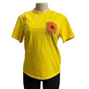 Sandro Yellow Tee with Floral Accent